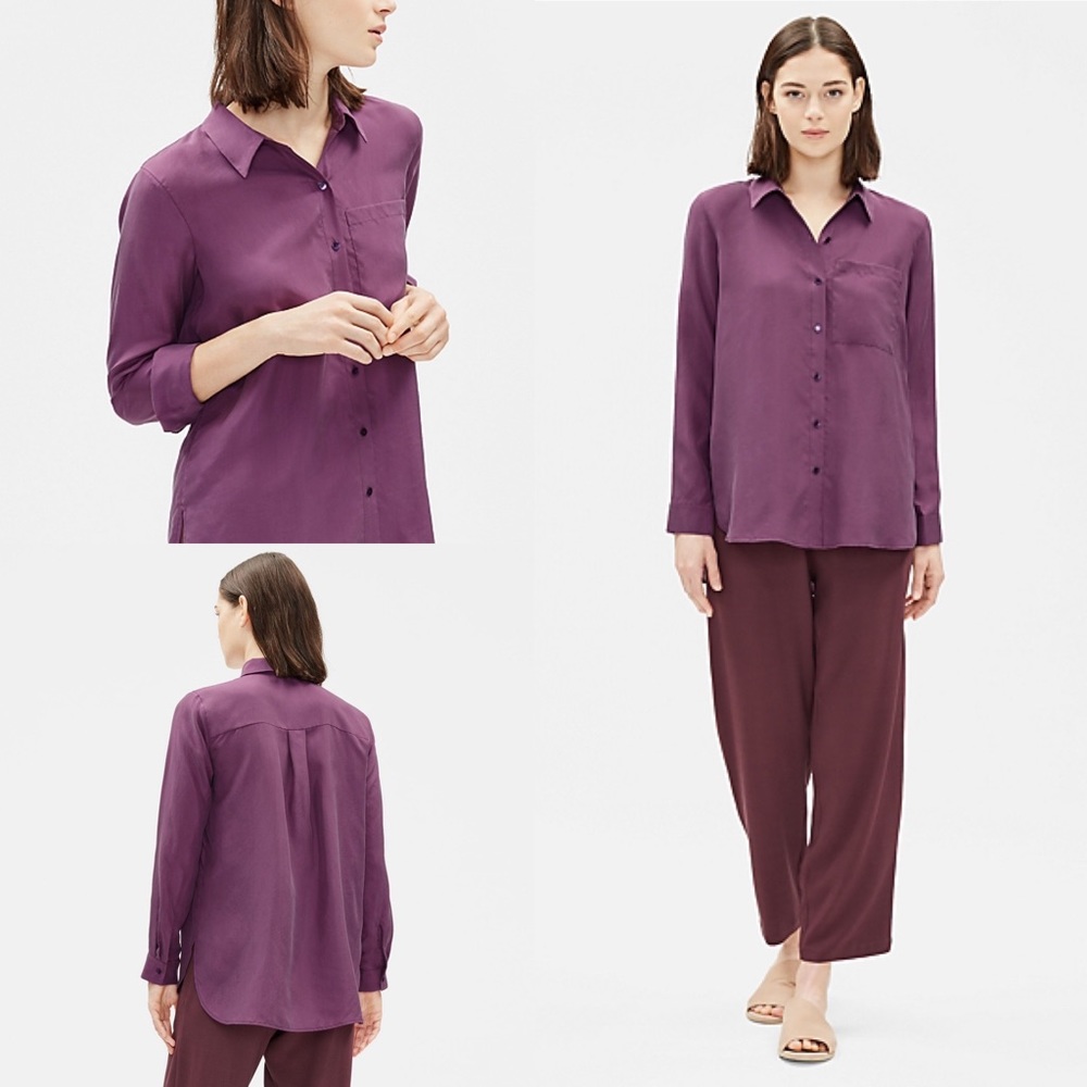 Eileen Fisher WASHED SILK HABUTAI SHIRT Currant XL